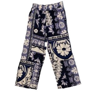 Christian Siriano New York Blue Linen Wide Leg Beach Pants Side Pockets Size S